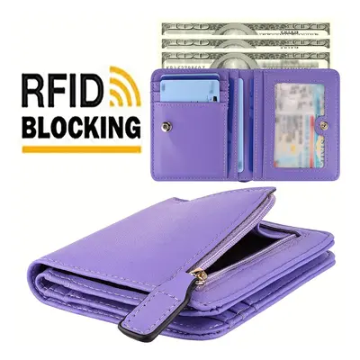 Small Rfid Blocking Short Wallet, Foldable Pu Leather Coin Purse, Solid Color Card Holder For Co