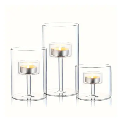 3pcs Glass Hurricane Candle Holders Set - Clear Votive Centerpieces For Dining Room, Wedding & H