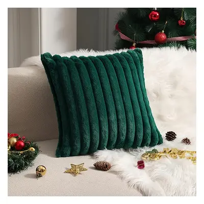 TEMU 1pc Cozy Fur Plush Throw Pillow Cover - Fluffy Striped Winter & Christmas Decorative Cushio