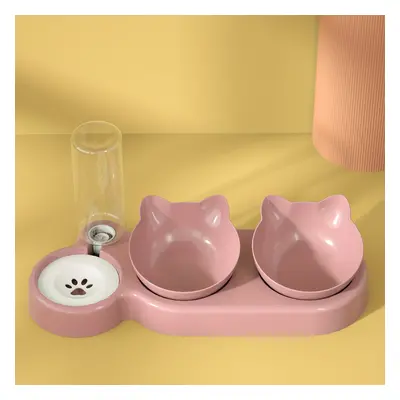 TEMU 3-in-1 Cat Ear-shaped Pet Feeder Set For Cats - Non-electric, Plastic Food & Water Bowls Wi