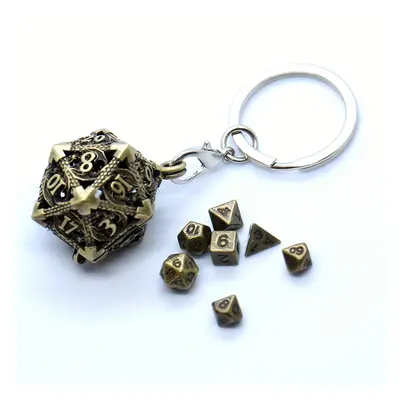 D20 Metal Hollow Box+7pcs Metal Dice Set, Portable Board Game Dice Mini Kit