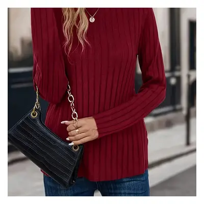 TEMU Ribbed Crew Neck Sweater, Casual Long Sleeve Sweater For Fall & Winter, Women's Clothing