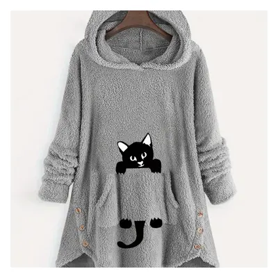 Fuzzy Cat Ear Hoodie, Loose Oversized Front Pocket Hooded Sweater, Loungewear & Casual Tops For 