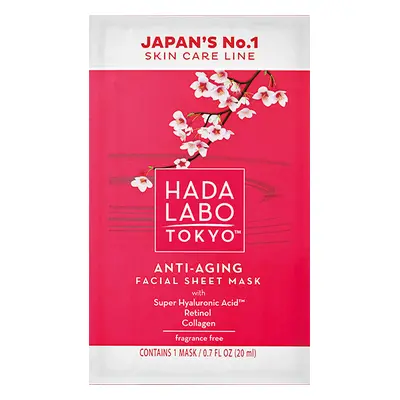 Maschera facciale antietà senza profumo con acido super ialuronico, 20 ml, Hada Labo Tokyo