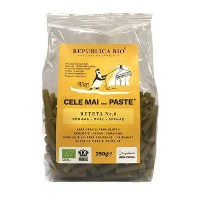 Pasta ecologica, senza glutine, di mais, avena, spinaci Ricetta n. 6, 250 g, Repubblica Bio