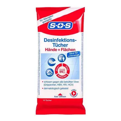 Salviettine disinfettanti per mani e superfici, 10 pezzi, SOS