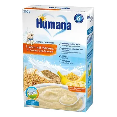 Cereali con latte, 5Cereali e banane, 200 gr, Humana