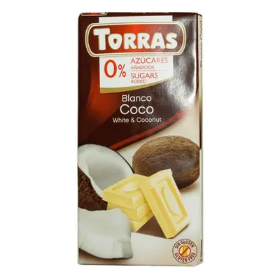 Cioccolato bianco con cocco e dolcificante, 75 g, Torras