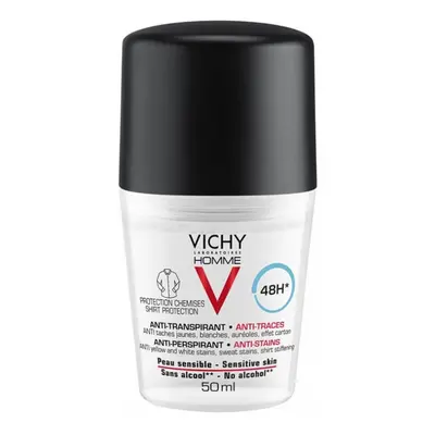 Vichy Homme - Deodorante Anti Macchie Roll On Anti-Traspirante 48H, 50ml