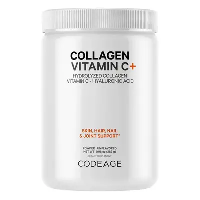 Codeage Collagen Vitamin C+, collagene idrolizzato con vitamina C e acido ialuronico, 283 g, GNC