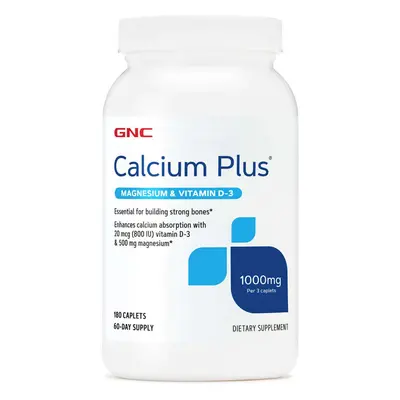 Gnc Calcium Plus Magnesio e vitamina D-3 1000 Mg, Calcio con magnesio e vitamina D-3, 180 Tb