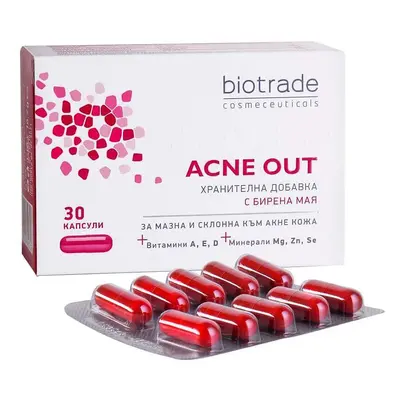 Integratore alimentare per pelli grasse con tendenza acneica Acne Out, 30 capsule, Biotrade