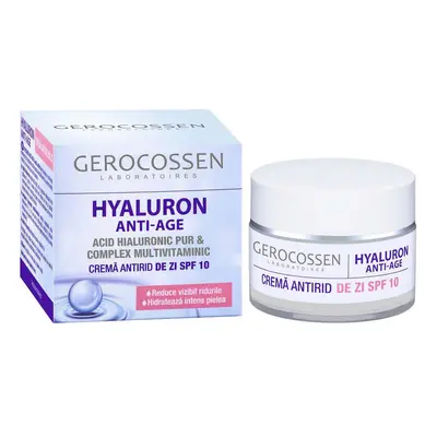 Crema giorno antirughe con acido ialuronico puro SPF10 Hyaluron, 50 ml, Gerocossen