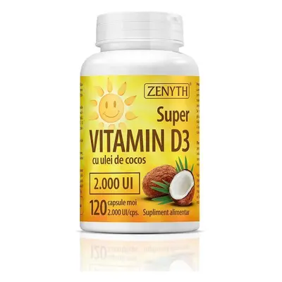 Super vitamina D3 con olio di cocco 2000IU, 120 capsule, Zenyth