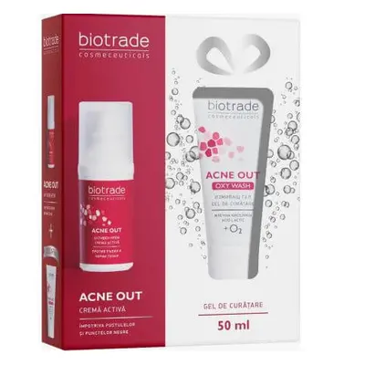 Confezione Acne Out Crema Attiva + Acne Out Oxy Wash, 30 ml + 50 ml, Biotrade