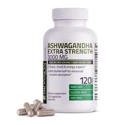 Ashwagandha 3000 mg con Bioperina, 120 capsule, Bronson Laboratories