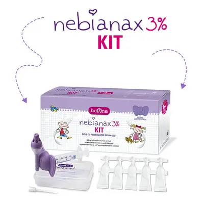 Kit Soluzione salina ipertonica al 3% con acido ialuronico + Spray, 20 x 5ml, Nebianax