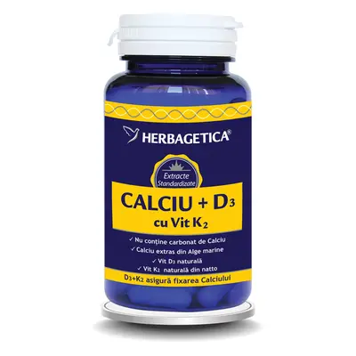 Calcio + D3 + Vitamina K2, 120 capsule, Herbagetica