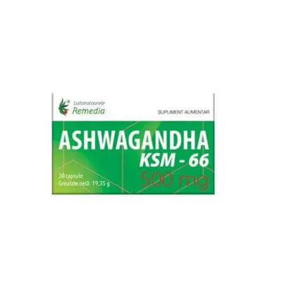 Ashwagandha KSM-66, 500 mg, 30 capsule, Remedia