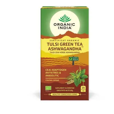 Tulsi Ashwagandha e Tè Verde, 25 bustine, Organic India