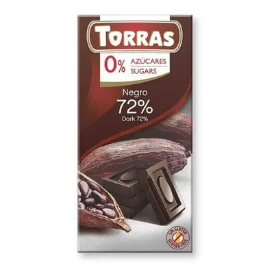 Cioccolato al 72% di cacao senza zucchero e senza glutine 75g TORRAS