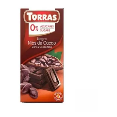 Cioccolato fondente con pezzi di cacao senza zucchero e senza glutine 75g