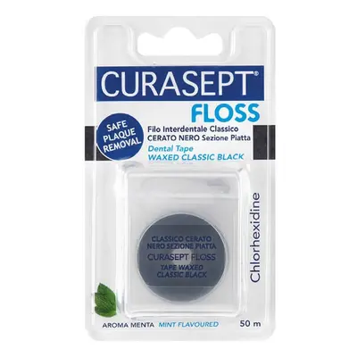 Curasept Floss - Filo Interdentale Nero Cerato con Clorexidina, 50m