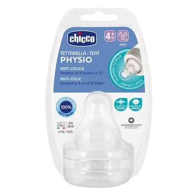 Chicco Perfect 5 - Tettarella Physio Anti-Colica in Silicone 4M+ Veloce, 2 Pezzi