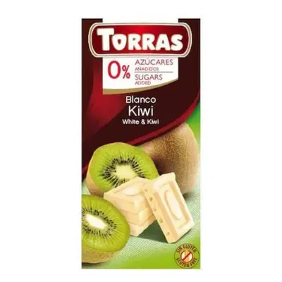 Cioccolato bianco con kiwi senza zucchero e glutine 75g TORRAS