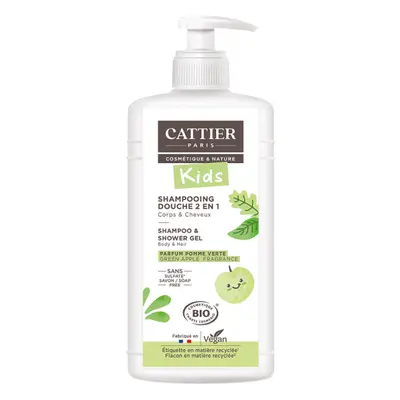 Shampoo e gel doccia al gusto di mela verde per bambini, 500 ml, Cattier