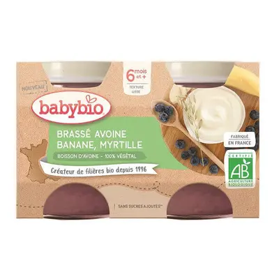 Crema di Latte d'Avena con Banane e Mirtilli, 2x130 gr, BabyBio