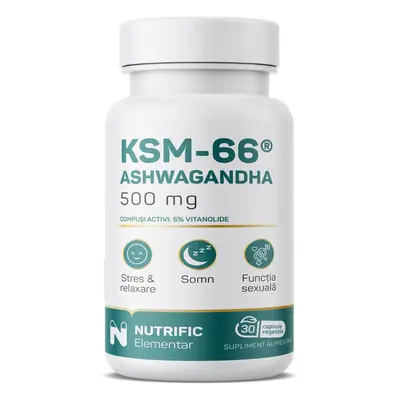 Ashwagandha KSM, 500 mg, 30 capsule vegetali, Nutrific