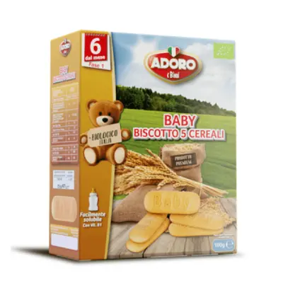 Biscotti per neonati Bio 5 cereali, 100 gr, Adoro Bimbi