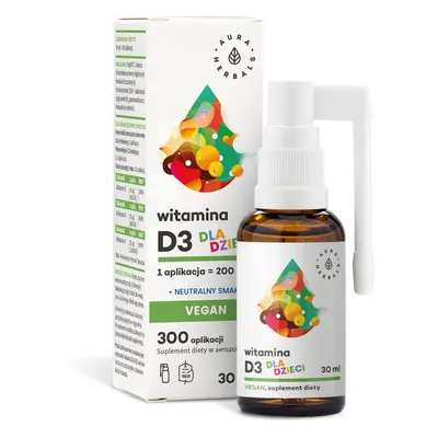 Aura Herbals Vitamina D3 per bambini Vegan, aerosol, 30 ml