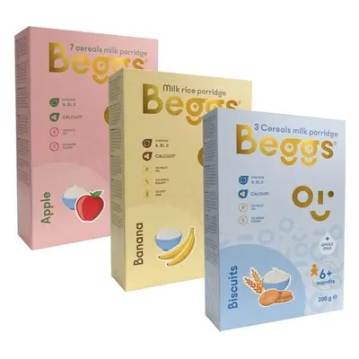 Beggs Mix porridge di avena con latte intero 3×200 g, porridge di avena per bambini