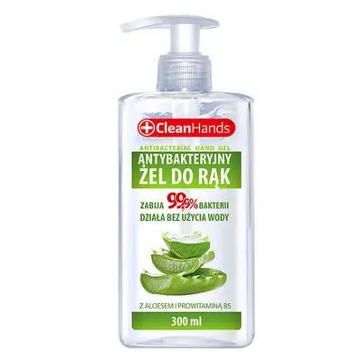 CleanHands, gel antibatterico per le mani con aloe vera e provitamina B5, con pompa, 300 ml