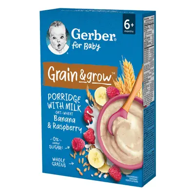 Gerber Grain & Grow Porridge di avena e frumento, banana, lampone, latte, senza zuccheri aggiunt