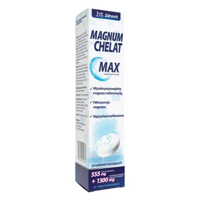 Magnum Chelat Max - Integratore Alimentare con Magnesio Chelato, 20 Compresse Effervescenti. Sos