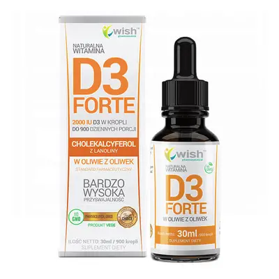 Wish, Vitamina D3 Forte 2000 UI, colecalciferolo con lanolina, gocce, 30 ml