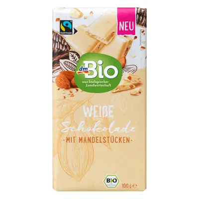 DmBio Cioccolato bianco con mandorle, 100 g