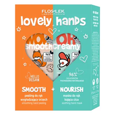 Curatore rinforzante per le mani Flos-Lek Lovely Hands: peeling da 50g + maschera da 50ml. La cu