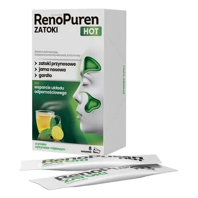 RenoPure Sinus CALDO, 8 bustine - Rimedio Naturale per i Seni Paranasali con Azione Potenziata, 