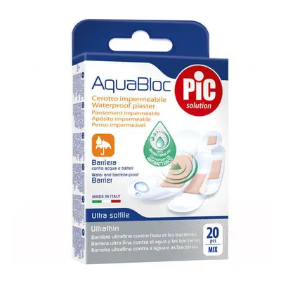 Pic Solution AquaBloc, cerotto per medicazione, antibatterico, impermeabile, Mix, 20 pezzi