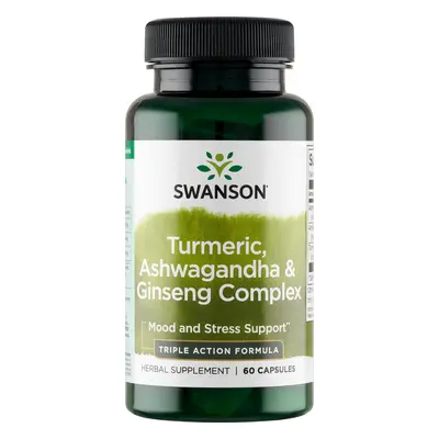 Swanson Turmeric, Ashwagandha & Ginseng Complex, curcuma, ashwagandha e zenzero, 60 capsule