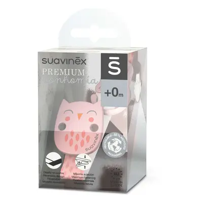 Suavinex Bonhomia, clip per ciuccio con nastro, rosa gufo, dalla nascita, 1 pezzo