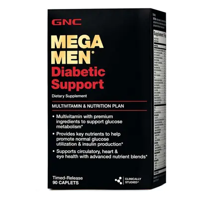 Gnc Mega Men Diabetic Support, multivitaminici per uomini per supporto diabetico, 90 Tb