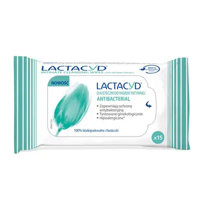 Lactacyd Antybacterial, salviette per l'igiene intima, 15 pezzi