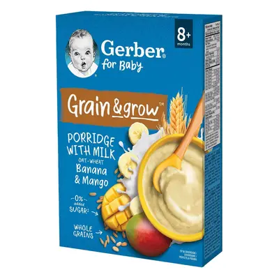 Gerber Grain & Grow Porridge di avena e frumento, banana, mango, latte, senza zuccheri aggiunti,