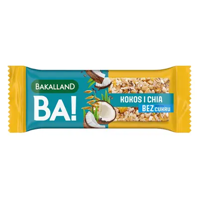 Bakalland BA! Barretta ai cereali, 5 cereali e cocco con chia, senza zuccheri aggiunti, 30 g