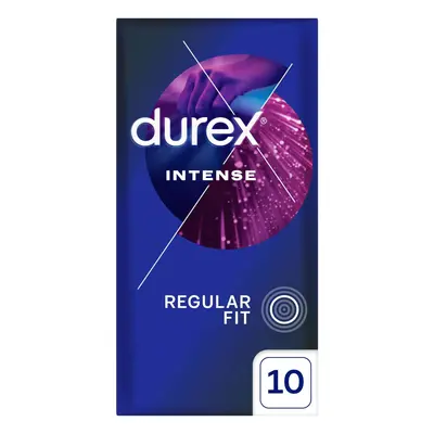 Durex Intense, preservativi con gel stimolante, a coste con bordino, 10 pezzi